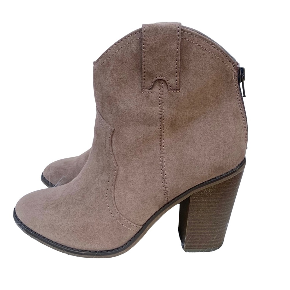 Merona Women’s Tan Suede Chunky Heel Western Ankle Boots Size 10